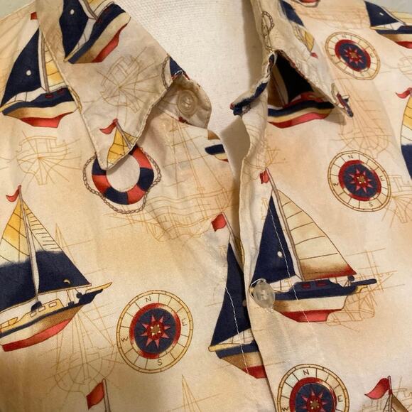 VINTAGE Guayaberass Nautical Button Up Casual Shirt short sleeve unknown size - Picture 3 of 10